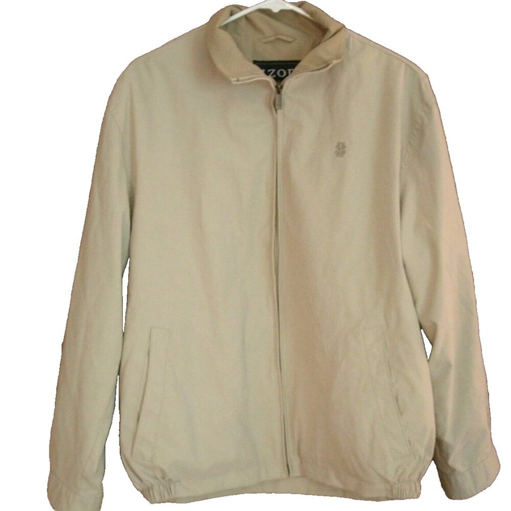 Izod Mens Jacket Tan Lightweight Bomber Windbreaker Harrington Coat Small